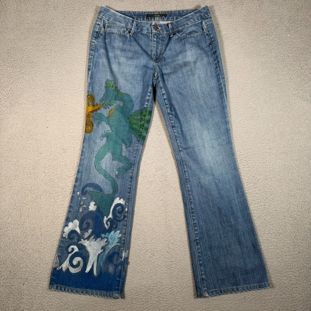 Joe's Jeans Womens 31x31 Blue Honey Bootcut Denim 5 Pocket Graphic Paint Logo